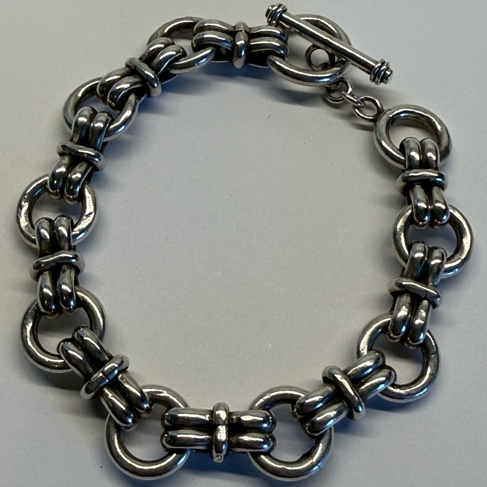 Sterling Silver Chunky Link Bracelet Toggle Clasp… - image 1
